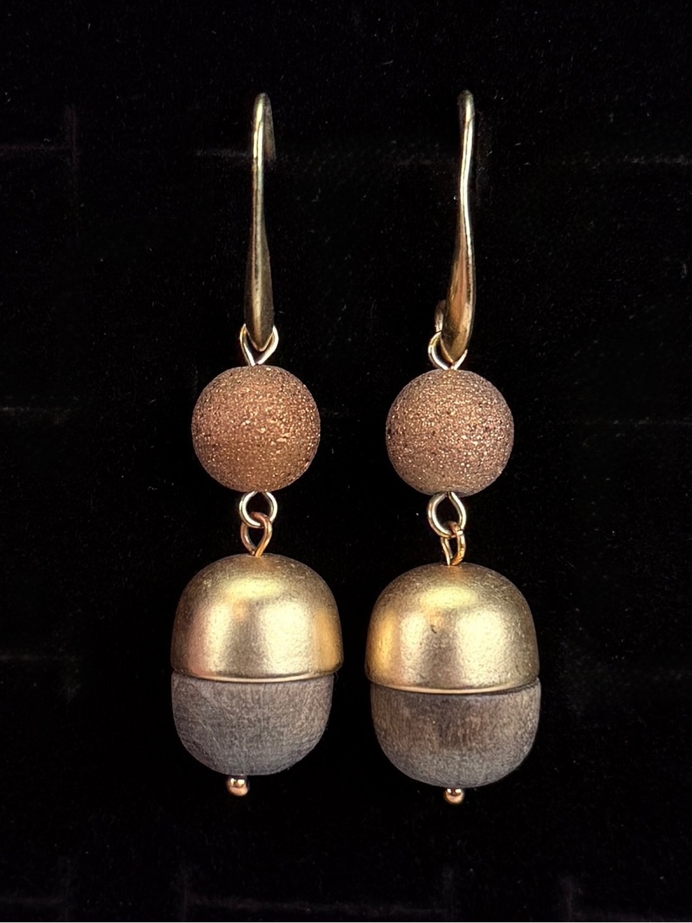 Goldtone and Brown bohemian chic dangle pierced earrings